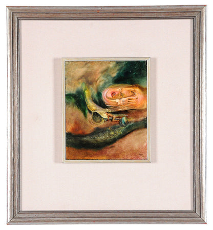 James Gleeson (1915-2008) 'Nude Male Psychoscape' Original Oil Painting on Board 15cm x 12.5cm