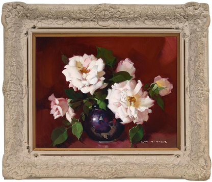 Alan Douglas Baker (1914-1987) Original Oil Painting on Board 'White Roses' 28cm x 35.5cm