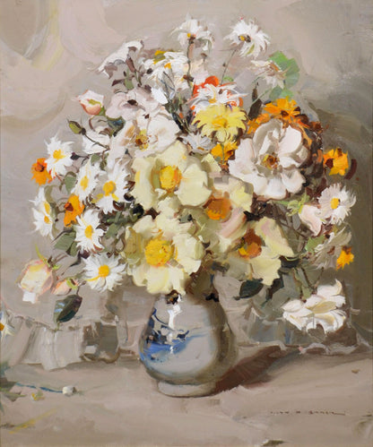 Alan Douglas Baker (1914-1987) Large Original Oil Painting on Board 'Daisies' 55cm x 44cm