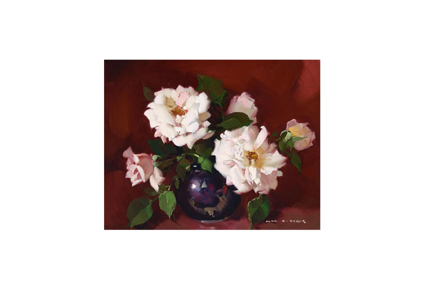 Alan Douglas Baker (1914-1987) Original Oil Painting on Board 'White Roses' 28cm x 35.5cm