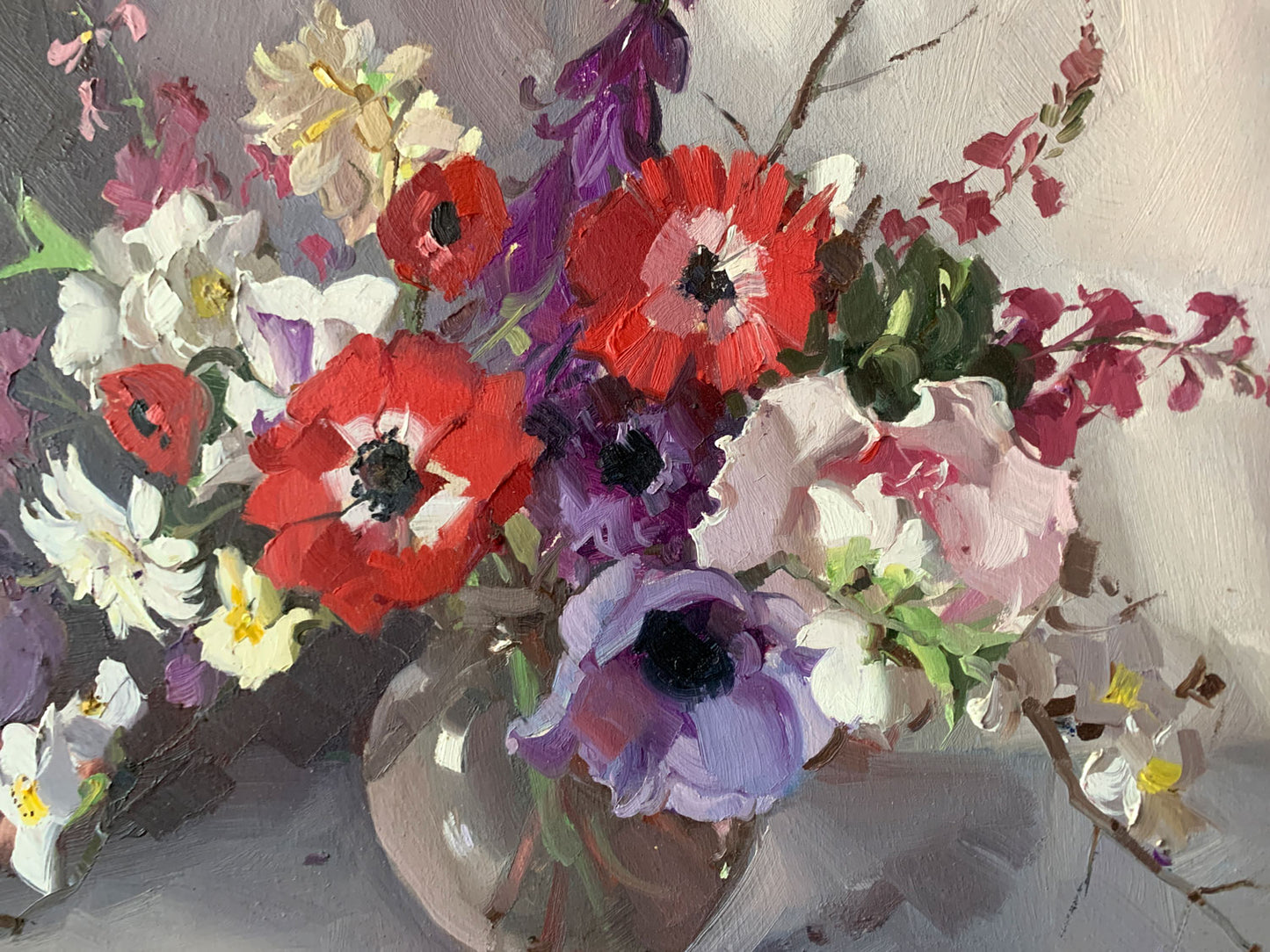 Alan Douglas Baker (1914-1987) Original Oil Painting on Board 'Anemones and Mixed Flowers' 35.5cm x 43cm