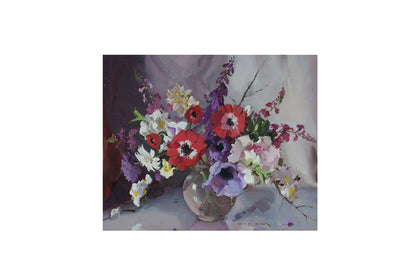 Alan Douglas Baker (1914-1987) Original Oil Painting on Board 'Anemones and Mixed Flowers' 35.5cm x 43cm