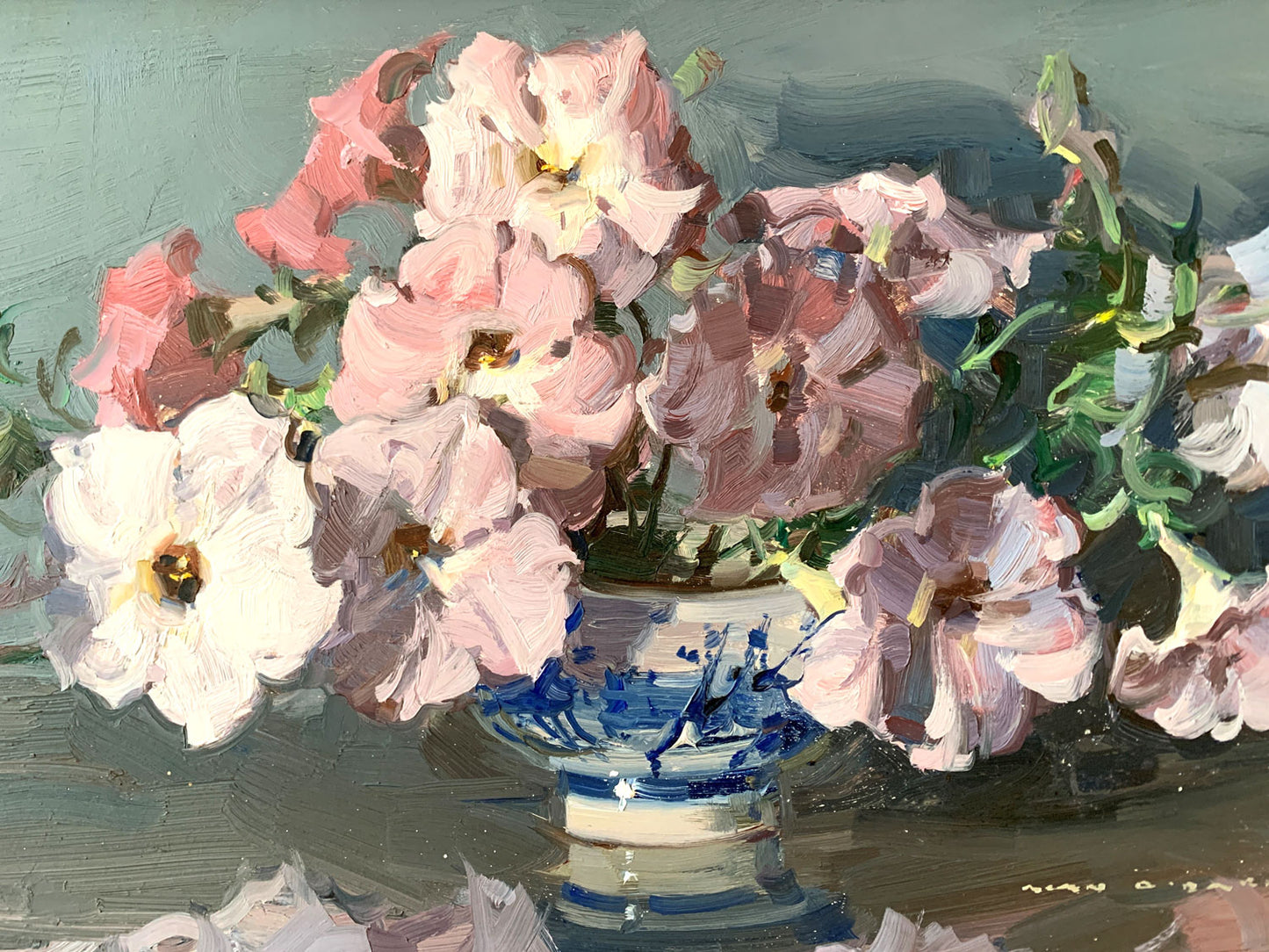 Alan Douglas Baker (1914-1987) Original Oil on Board 'Petunias' 23cm x 45.5cm