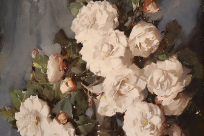 Alan Douglas Baker (1914-1987) Large Original Oil on Board 'White Camelias' 49.5cm x 39.5cm