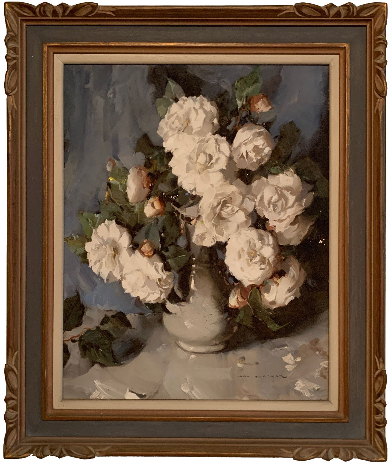 Alan Douglas Baker (1914-1987) Large Original Oil on Board 'White Camelias' 49.5cm x 39.5cm