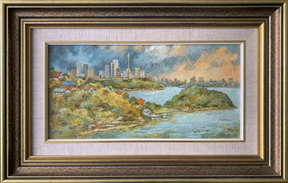 Ann Gomes Original Oil Painting on Board "Sydney Harbour" 39.5cm x 19.5cm