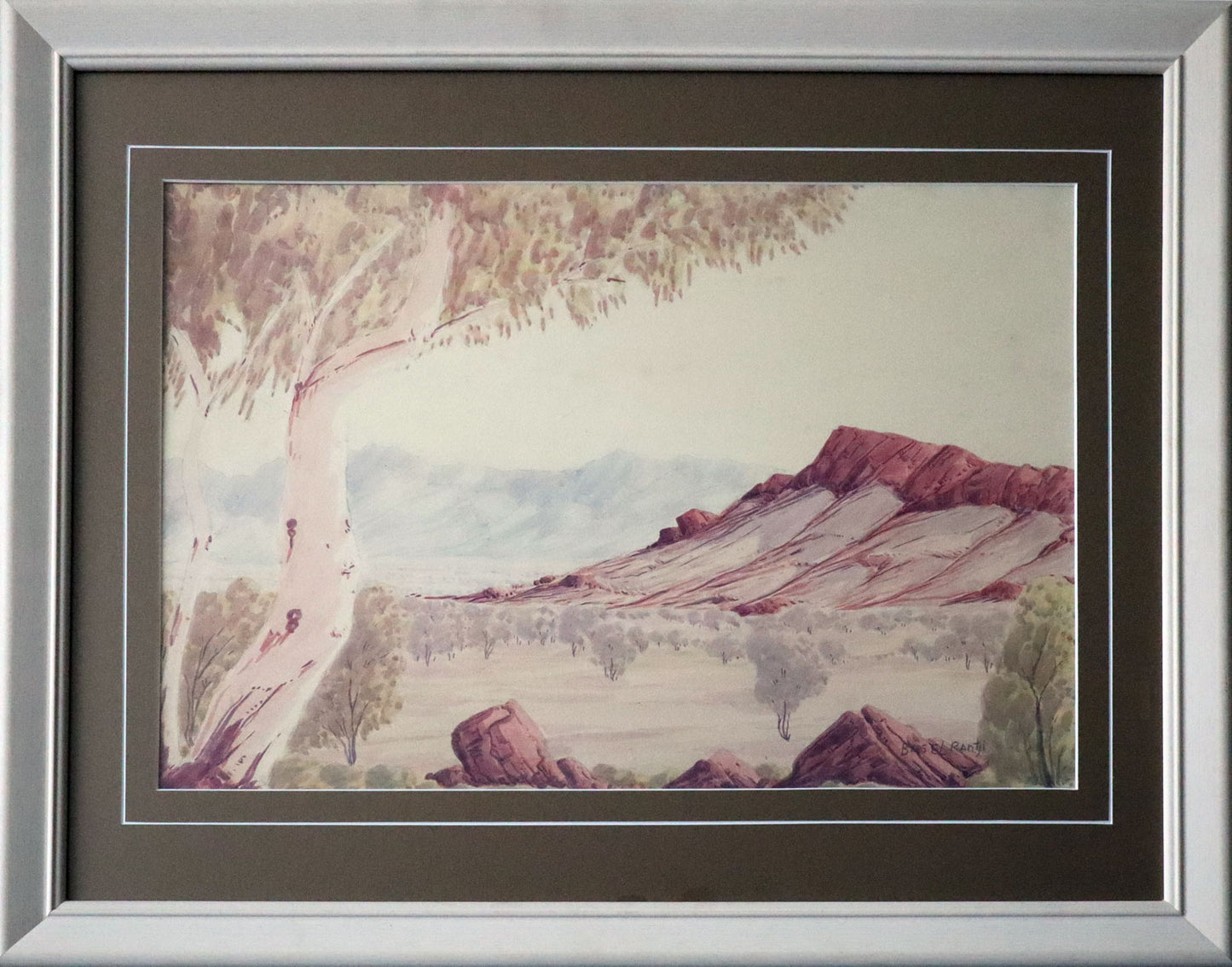 Basel Rantji (1936-1999) Large Original Aboriginal Watercolor MacDonnell Ranges 35cm x 52cm