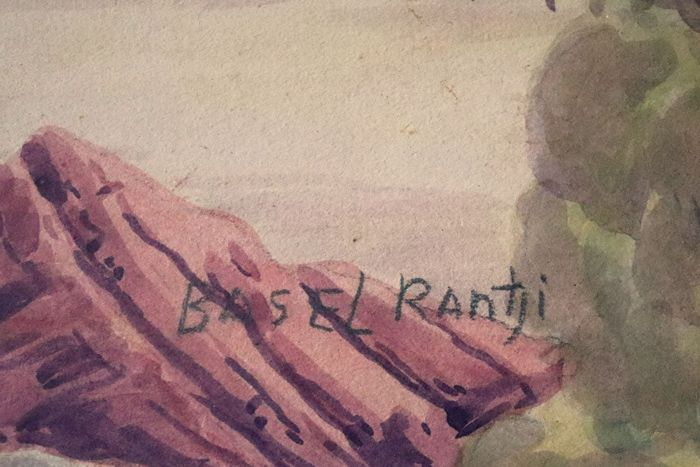 Basel Rantji (1936-1999) Large Original Aboriginal Watercolor MacDonnell Ranges 35cm x 52cm