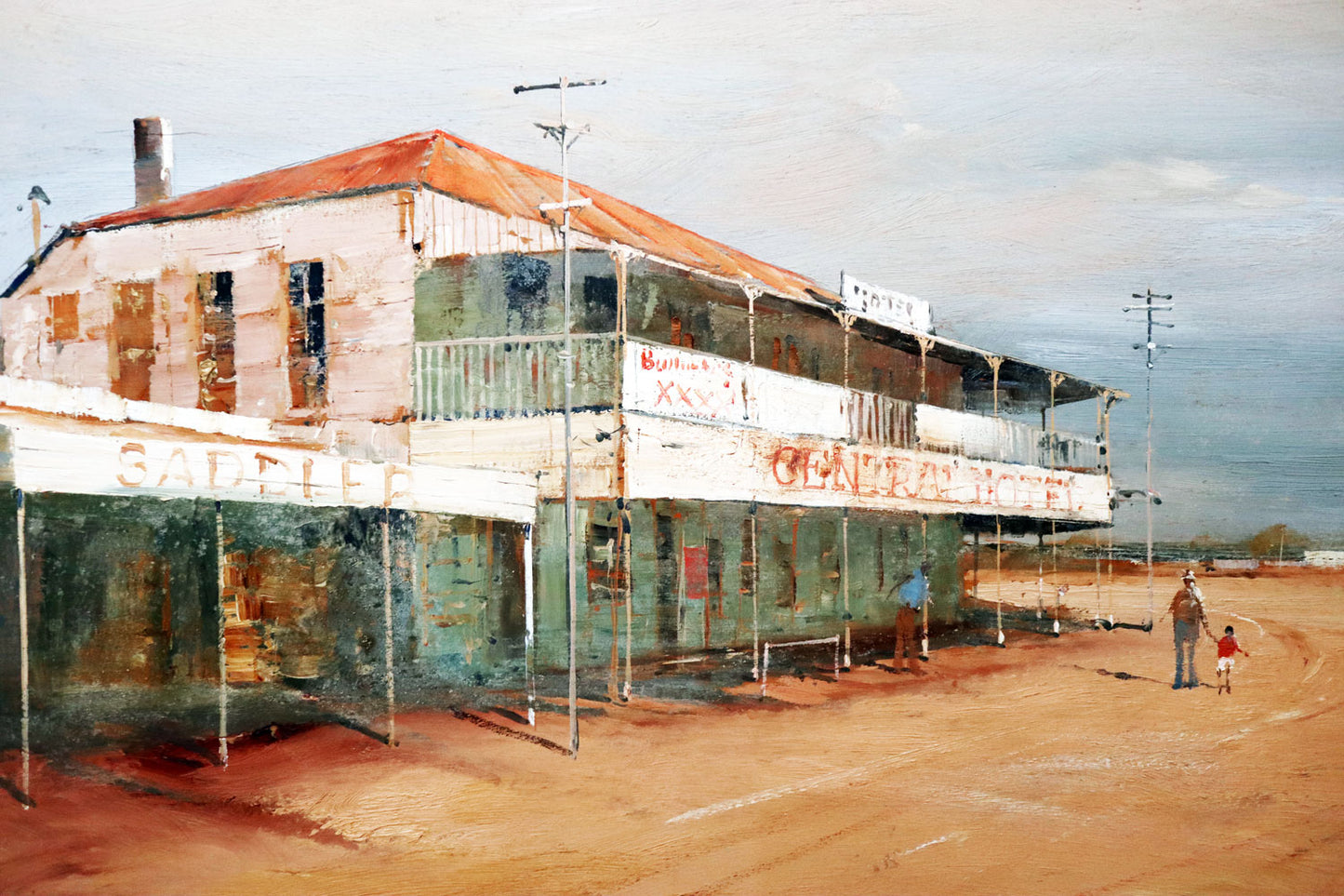 Colin Parker (b.1941) Large Original Oil Painting on Board 'Out Cunnamulla Way' 59.5cm x 56.5cm