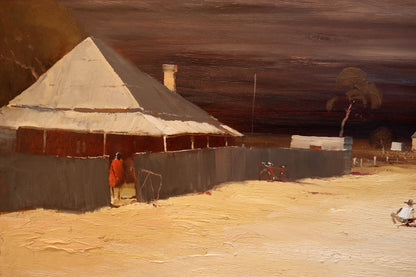 Colin Parker (b.1941) XLarge Original Oil Painting on Board 'The Marble Game - Wilcannia' 80.5cm x 110.5cm