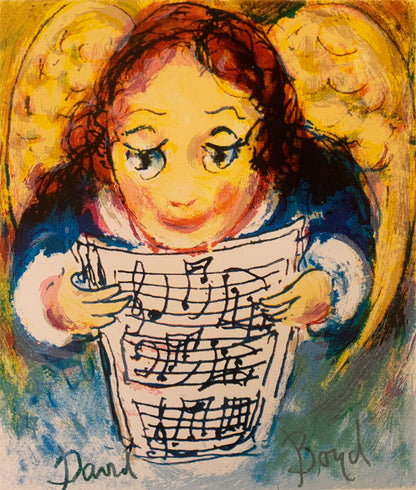 David Boyd (1924-2011) Signed Limited Edition Colour Screenprint 'Angel Reading Music' 23cm x 20cm