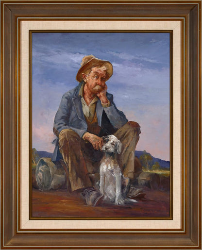 D'Arcy Doyle (1932-2001) XLarge Original Oil Painting on Board 'Battler and His Dog' 60cm x 45cm