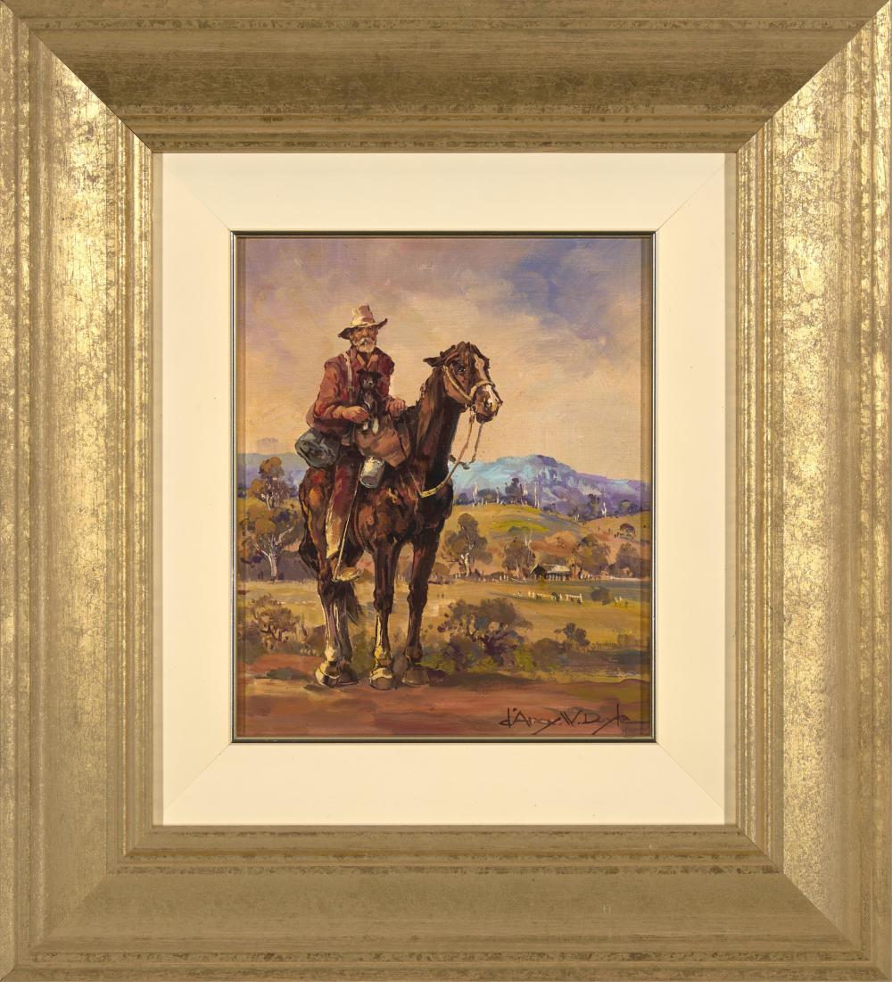 D'Arcy Doyle (1932-2001) Original Oil Painting on Board 'Lone Drover' 29.5cm x 24.5cm