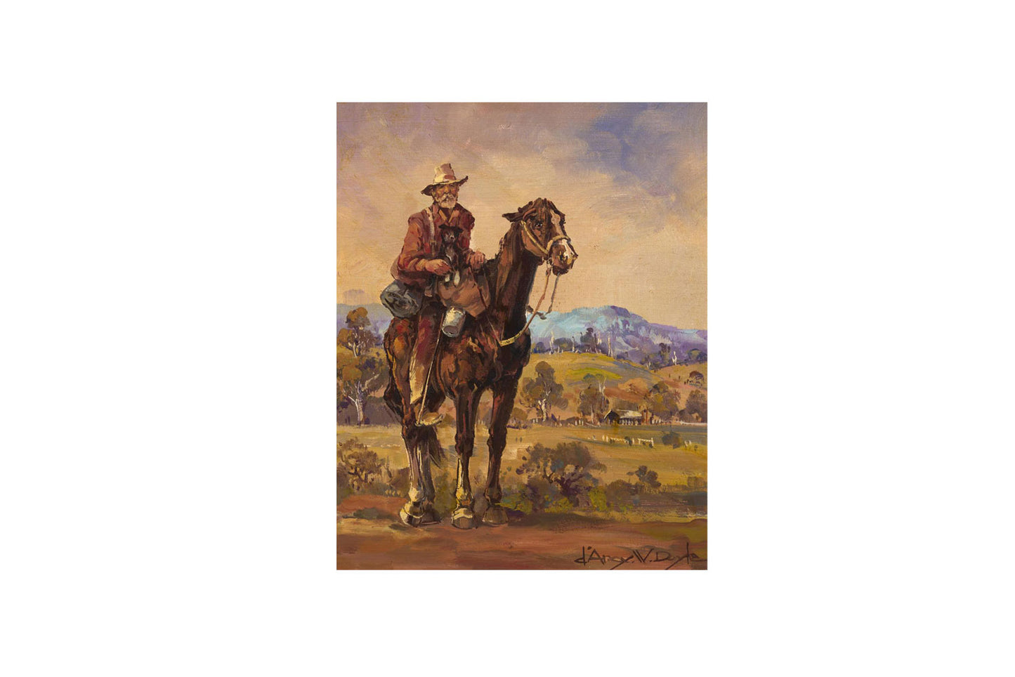 D'Arcy Doyle (1932-2001) Original Oil Painting on Board 'Lone Drover' 29.5cm x 24.5cm