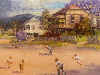 D'Arcy Doyle (1932-2001) Original Oil Painting on Board 'The Cricket Match' 25cm x 35cm