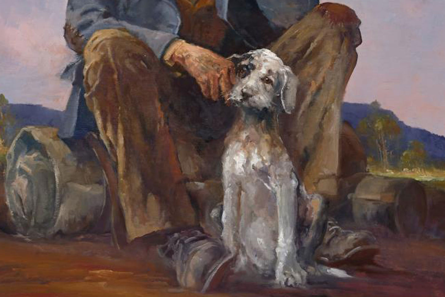 D'Arcy Doyle (1932-2001) XLarge Original Oil Painting on Board 'Battler and His Dog' 60cm x 45cm