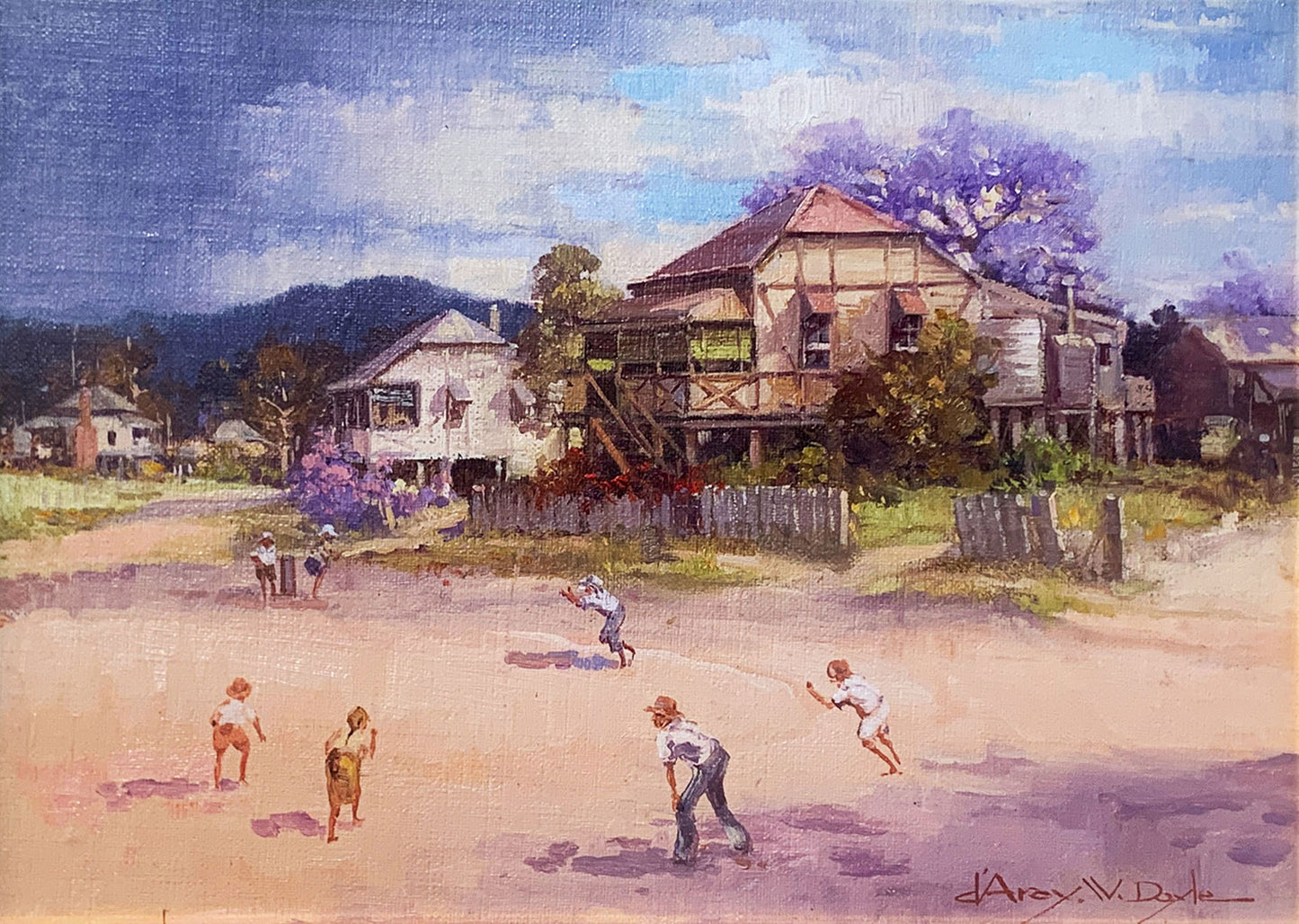 D'Arcy Doyle (1932-2001) Original Oil Painting on Board 'The Cricket Match' 25cm x 35cm