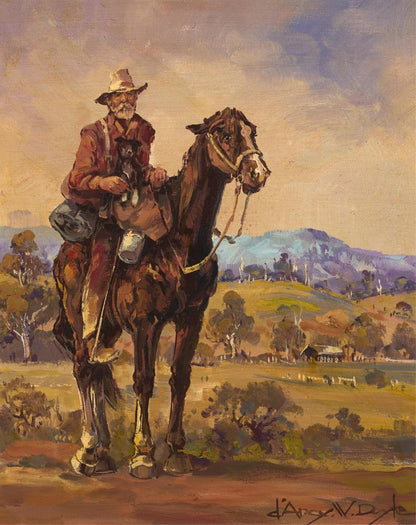 D'Arcy Doyle (1932-2001) Original Oil Painting on Board 'Lone Drover' 29.5cm x 24.5cm