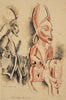 Donald Friend (1915-1989) Original Pastel on Paper 'Carved Horse, Effon-Alaiye' 31cm x 21cm