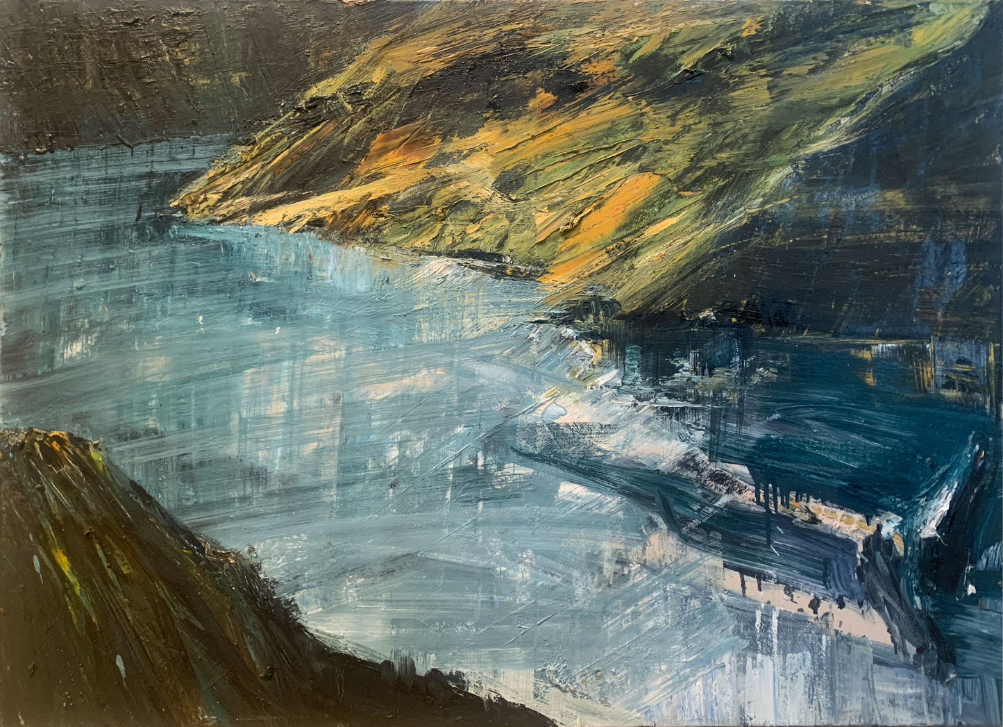 Euan Macleod (b.1956) Large Original Oil Painting on Canvas "Lying Harbour Figure 1" 89cm x 120.5cm