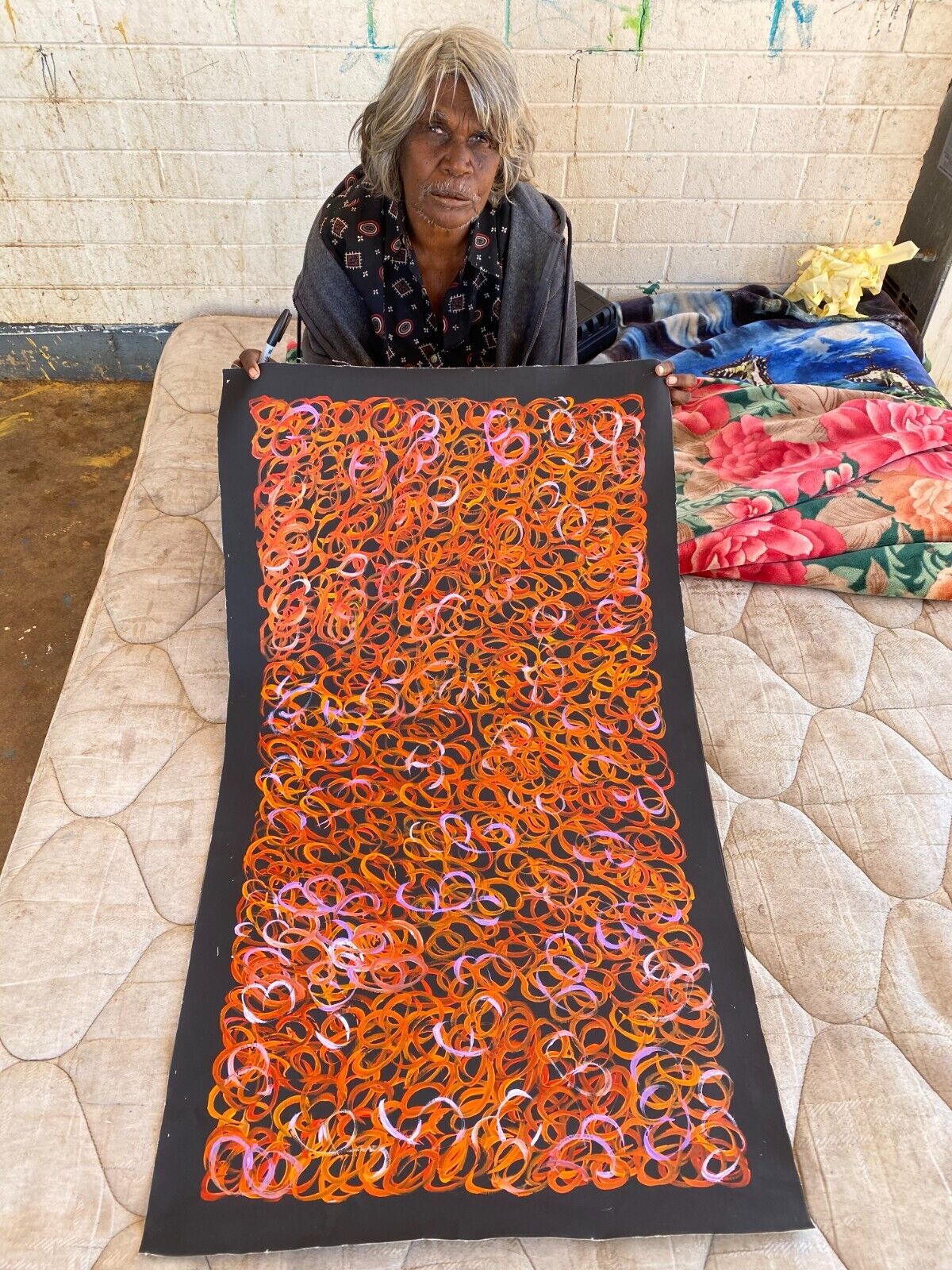 Gracie Morton Pwerle (b.1956) Australian Aboriginal Art Bush Plum Dreaming 97cm x 51.5cm