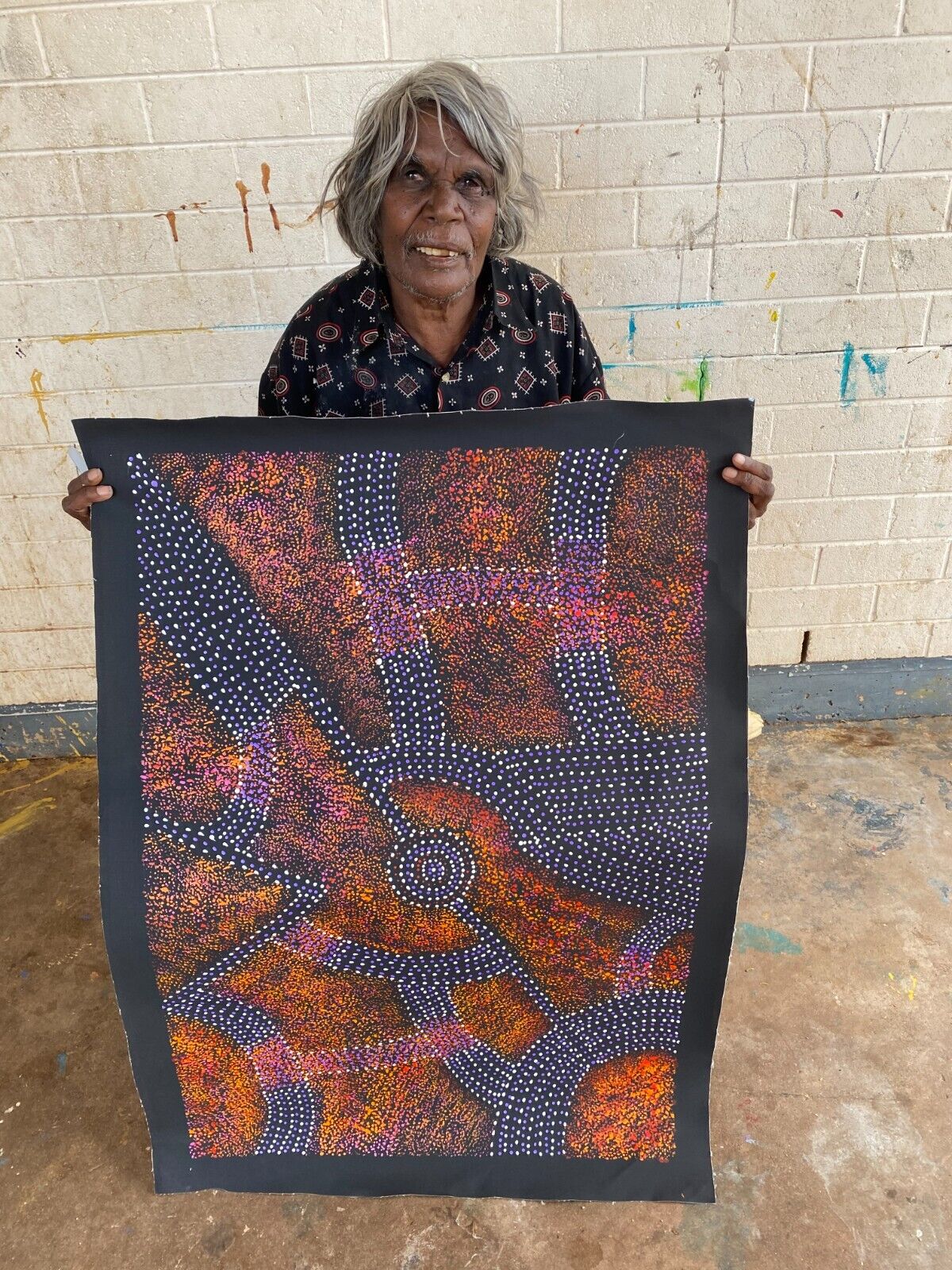 Gracie Morton Pwerle (b.1956) Australian Aboriginal Art Bush Plum Dreaming 90.5cm x 61cm