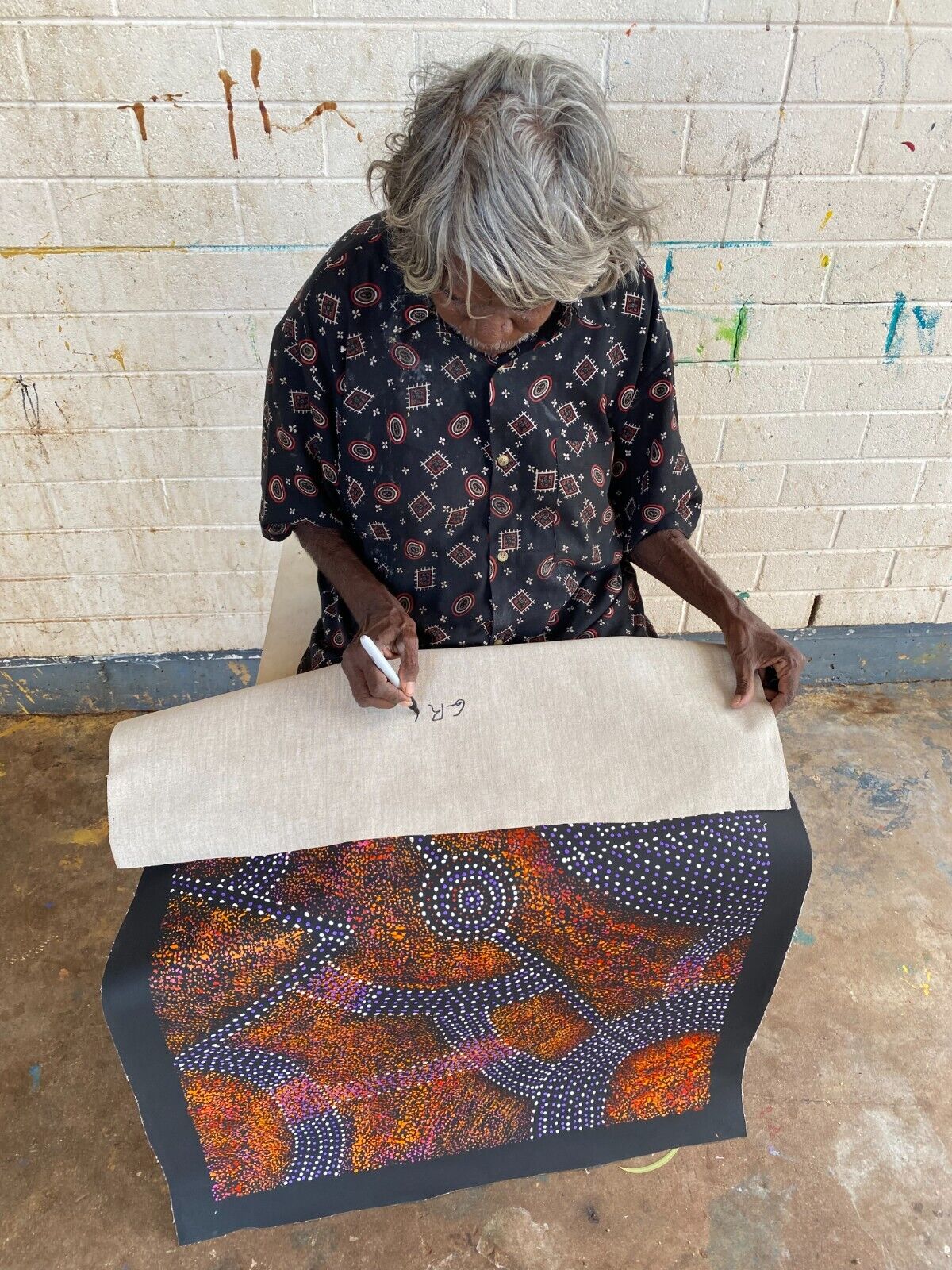 Gracie Morton Pwerle (b.1956) Australian Aboriginal Art Bush Plum Dreaming 90.5cm x 61cm