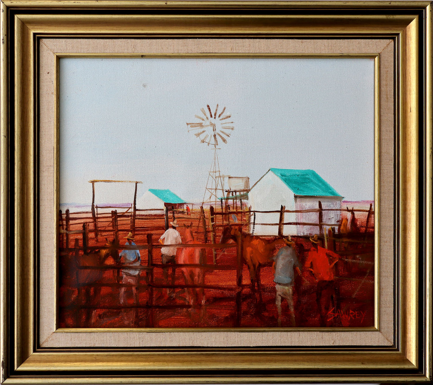 Hugh Sawrey (1919-1999) Original Oil on Canvas 'Catching the Nags' 29cm x 34cm