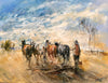 Hugh Sawrey (1919-1999) Large Original Oil Painting 'Brosnan's Plough Team' 55cm x 70cm