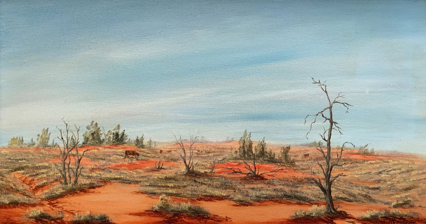 Jack Absalom (1927-2019) XLarge Original Oil Painting 'Broken Hill Landscape' 39cm x 74cm