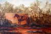 Jack Absalom (1927-2019) Original Oil Painting 'Saddled Horse by Water Tank' 29.5cm x 34.5cm