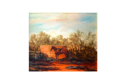 Jack Absalom (1927-2019) Original Oil Painting 'Saddled Horse by Water Tank' 29.5cm x 34.5cm