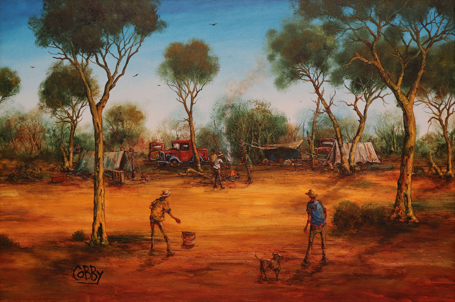 John Cobby (b.1957) Original Oil Painting on Board 'Work Mates Annual Camp' 39cm x 59cm