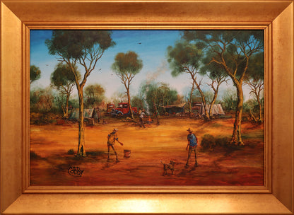 John Cobby (b.1957) Original Oil Painting on Board 'Work Mates Annual Camp' 39cm x 59cm