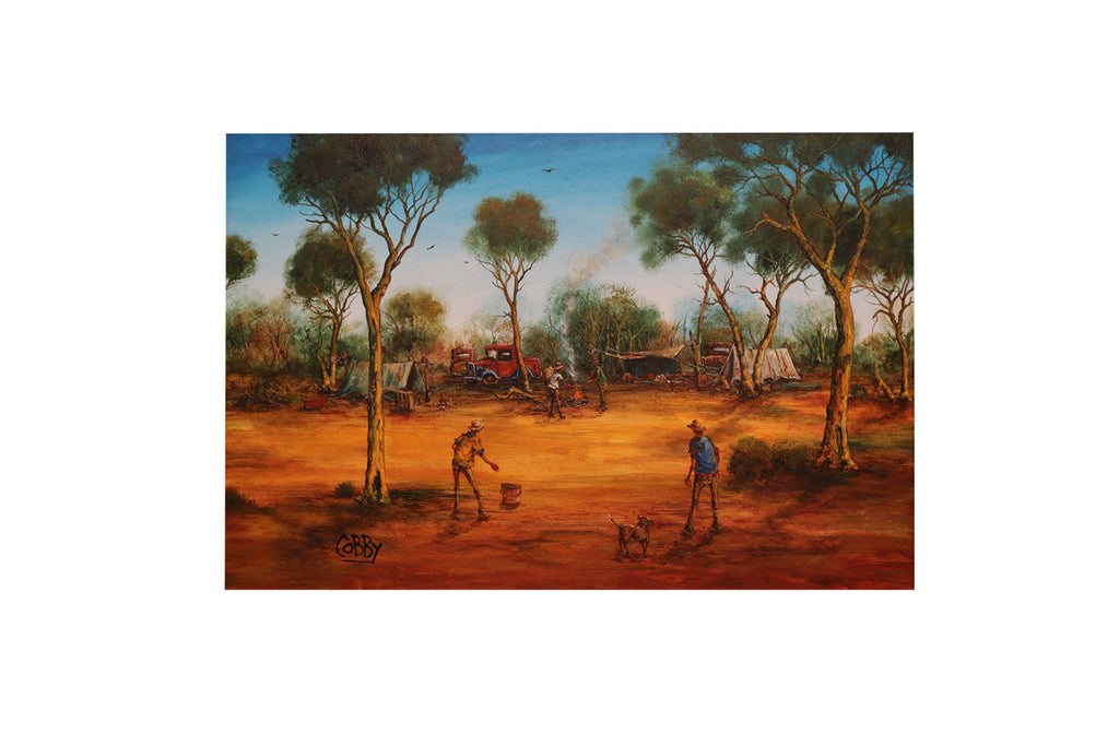 John Cobby (b.1957) Original Oil Painting on Board 'Work Mates Annual Camp' 39cm x 59cm