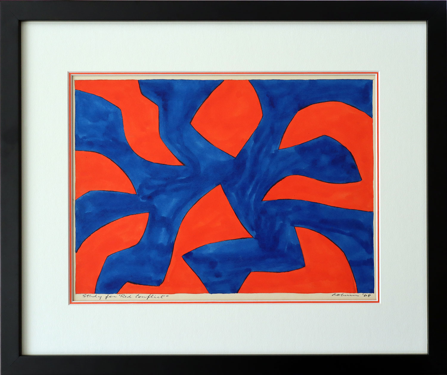 John Coburn (1925-2006) Original Acrylic Painting on Paper 'Study for Red Conflict' 36cm x 25cm