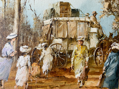 John Guy (1944-2000) Original Oil Painting On Board 'Weekly Coach' 25.5cm x 30.5cm