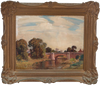 James Ranalph Jackson (1882-1975) Large Original Oil Painting on Board "The Bridge" 41cm x 52cm