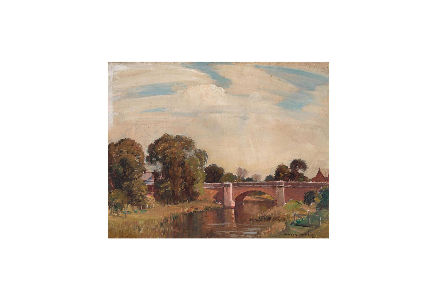 James Ranalph Jackson (1882-1975) Large Original Oil Painting on Board "The Bridge" 41cm x 52cm