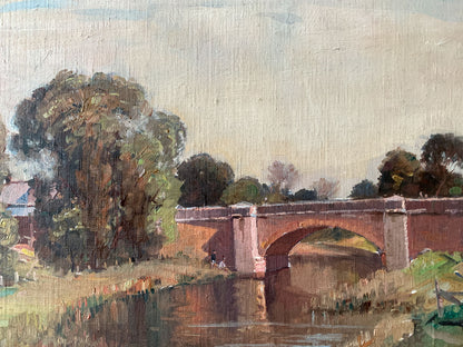 James Ranalph Jackson (1882-1975) Large Original Oil Painting on Board "The Bridge" 41cm x 52cm