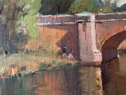 James Ranalph Jackson (1882-1975) Large Original Oil Painting on Board "The Bridge" 41cm x 52cm