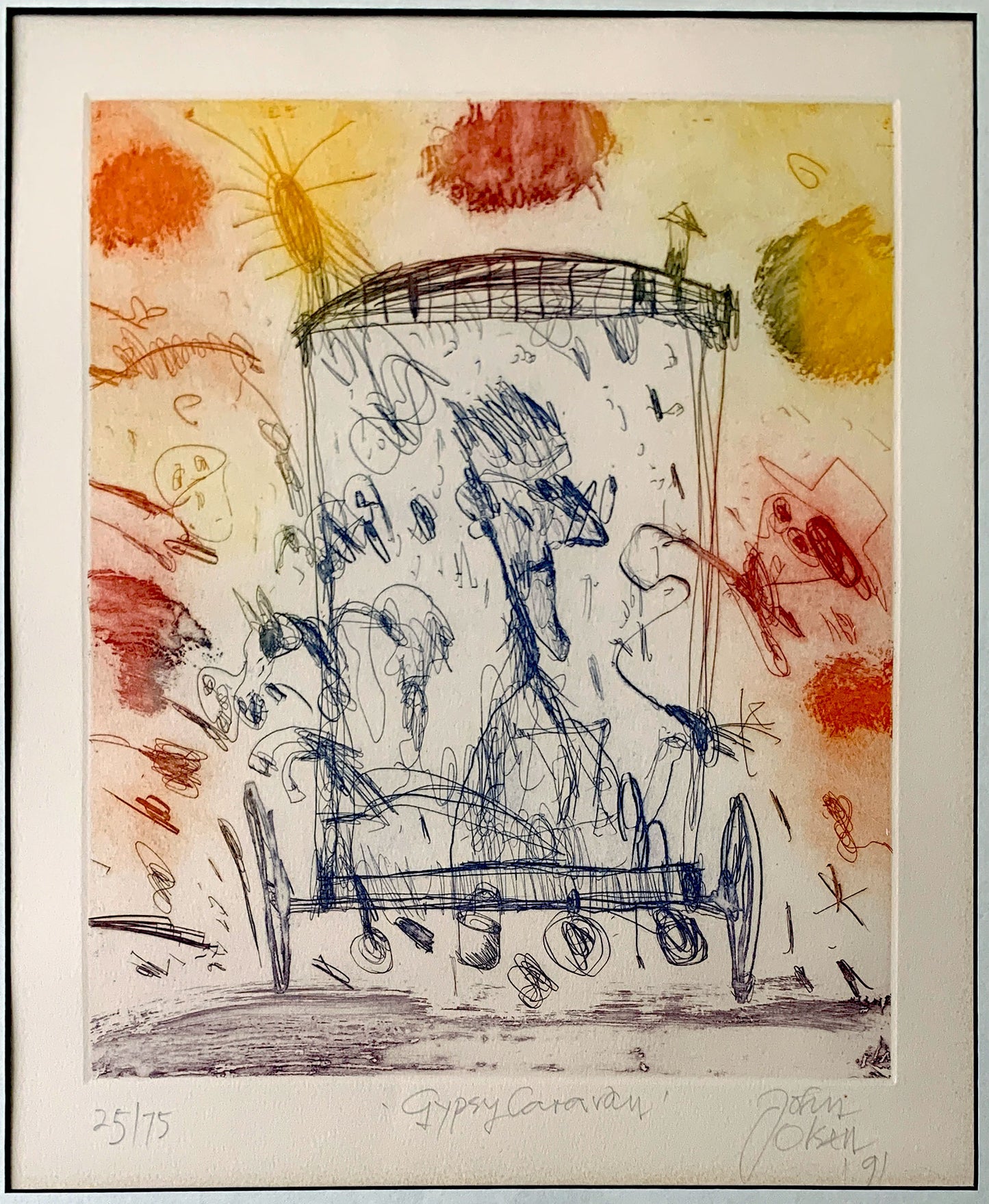 John Olsen (1928-2023) Limited Edition Signed 1991 Etching 'Gypsy Caravan' 33cm x 29cm