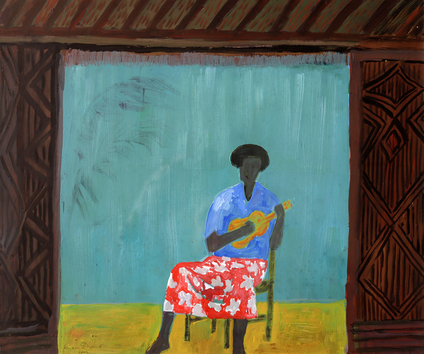 Ken Done (b.1940) Large Original Acrylic Painting 'Islander with Ukulele' 32cm x 38.5cm