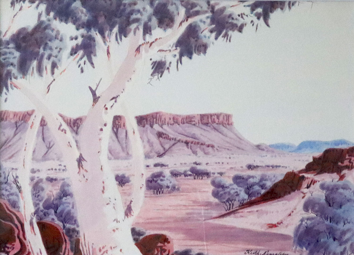 Keith Namatjira, Hermannsburg (1938-1977), Ghost Gums, Watercolour on Paper 23.5cm x 33.5cm