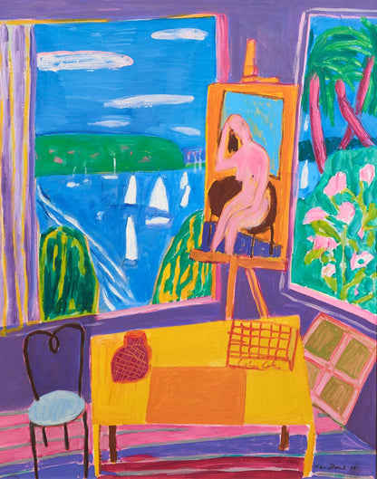 Ken Done (b.1940) Large Original Acrylic Painting on Canvas 'New Studio Yellow Table I' 76cm x 61cm