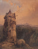 Louis Buvelot (1814-1888) Original Watercolour Painting "Watchtower in a Swiss Landscape" 26.5cm x 20.5cm