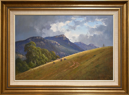 Leonard Long (1911-2013) Large Original Oil Painting "Drama at Rawnsley Bluff" 49.5cm x 75cm