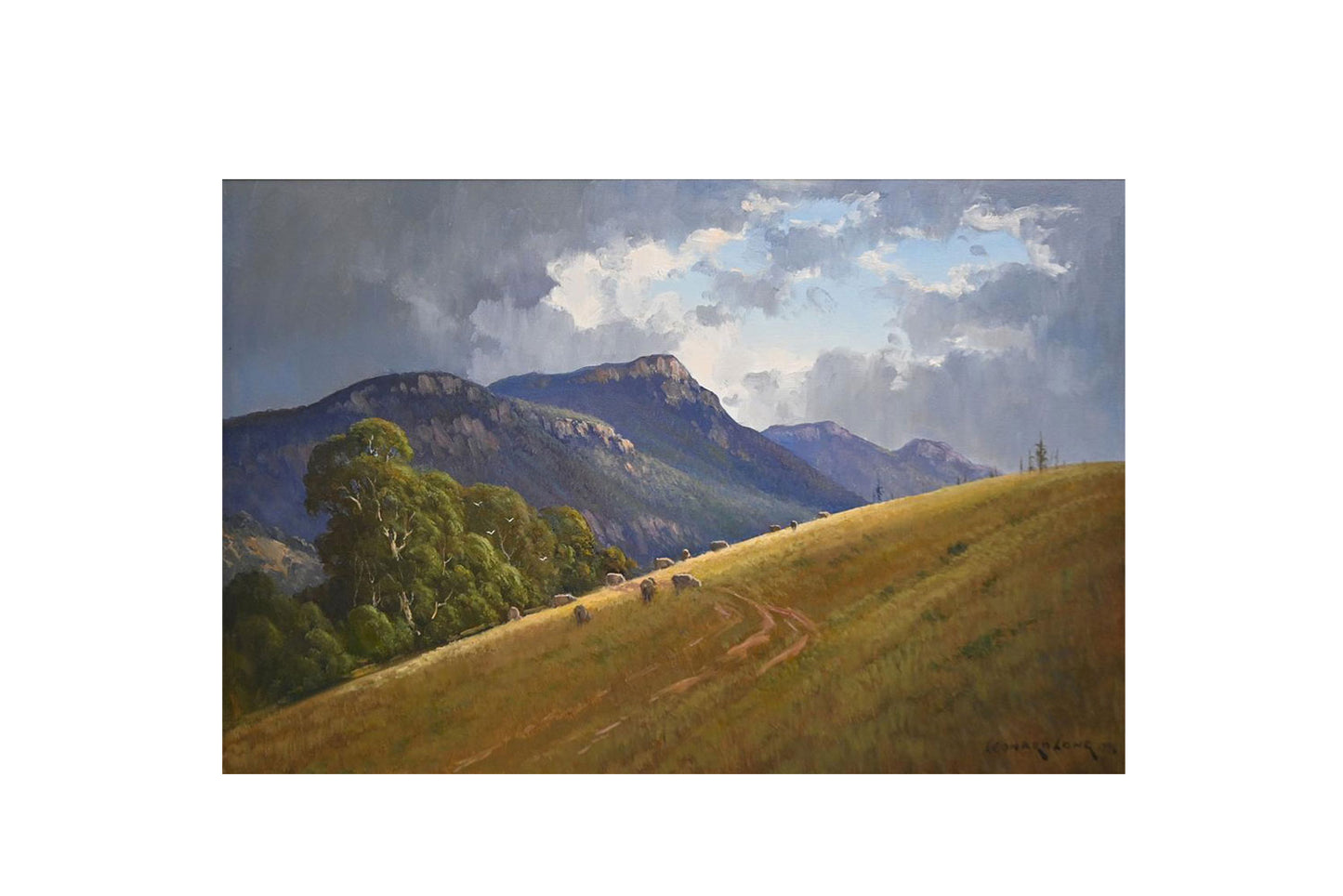 Leonard Long (1911-2013) Large Original Oil Painting "Drama at Rawnsley Bluff" 49.5cm x 75cm