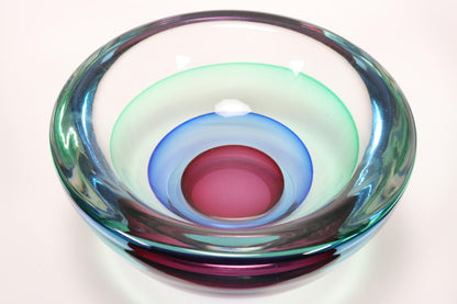 Luigi Onesto (b.1935) Murano Italy - Large Signed Sommerso Purple, Blue & Green Glass Bowl 21.5cm