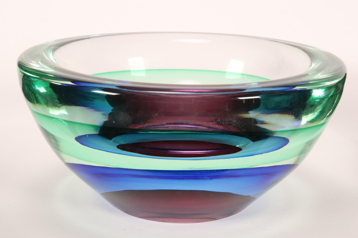 Luigi Onesto (b.1935) Murano Italy - Large Signed Sommerso Purple, Blue & Green Glass Bowl 21.5cm